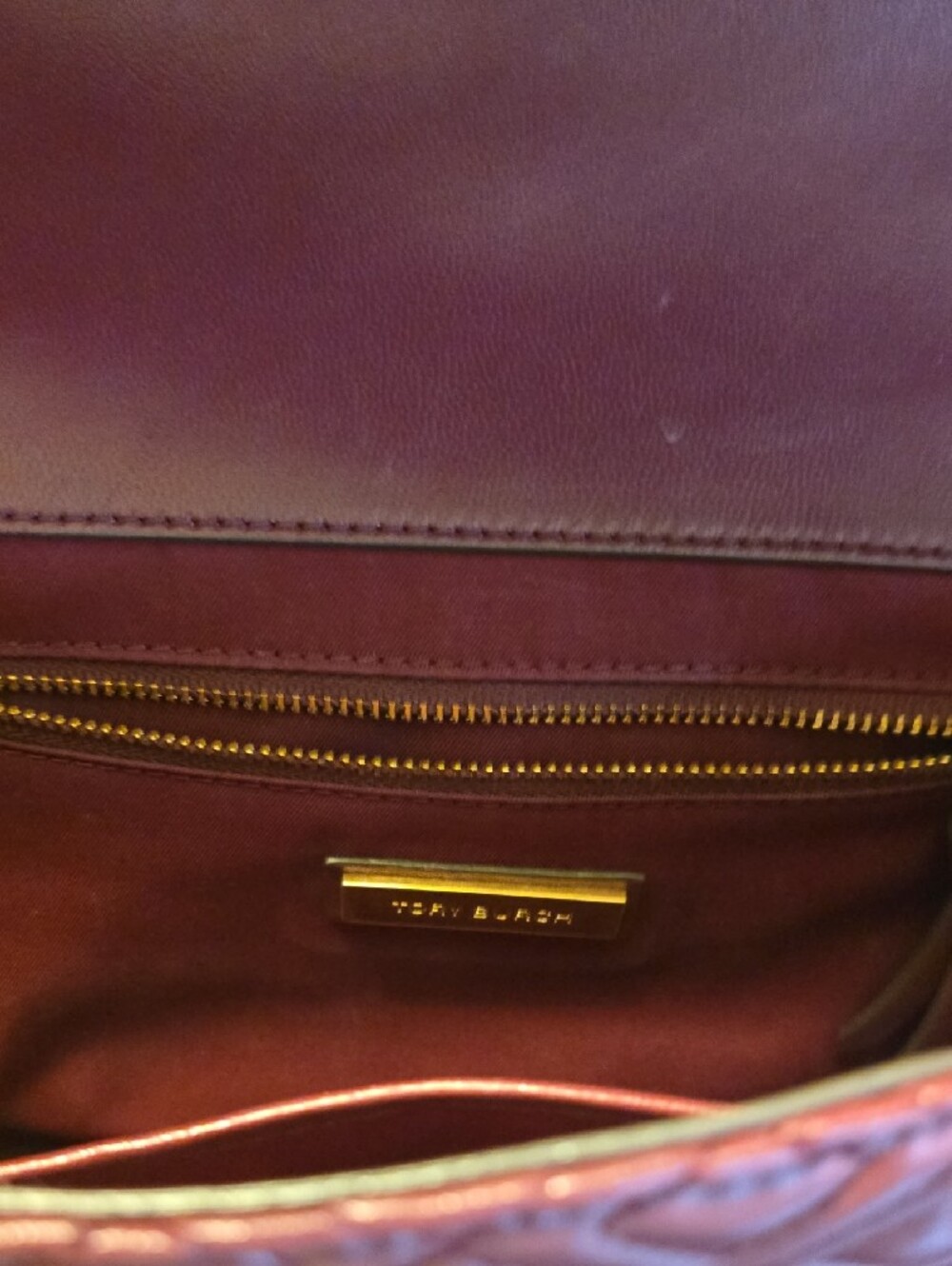 Tory Burch Quilted Leather Shoulder Bag in Deep Burgundy - Picture 10 of 15